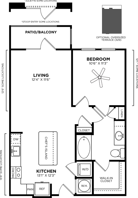 1 bed 1 bath floor plan at Glenwood at Grant Park, Atlanta, Georgia